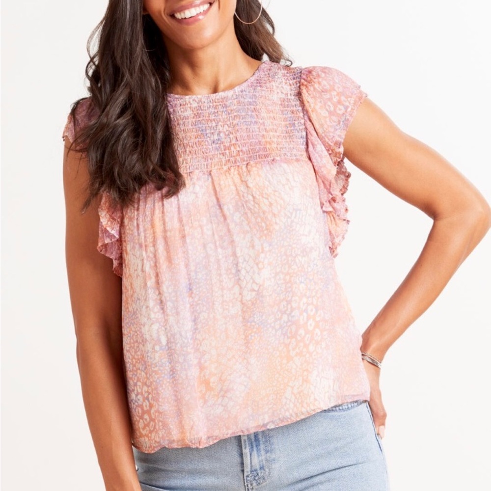 BB Dakota Dreams Are Made Of Top Sz S Animal Print Pink Sheer Layer Animal Print